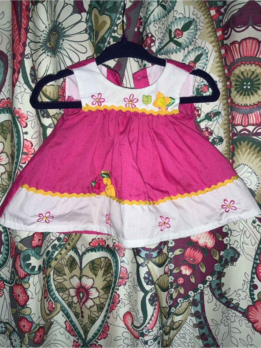 Carusel 0-3m Baby Girl Vntg Y2K Pink White Yellow Dress Floral Buttons